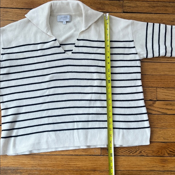 La Ligne V-Neck Polo Striped Sweater Cotton Cashmere - Picture 5 of 6